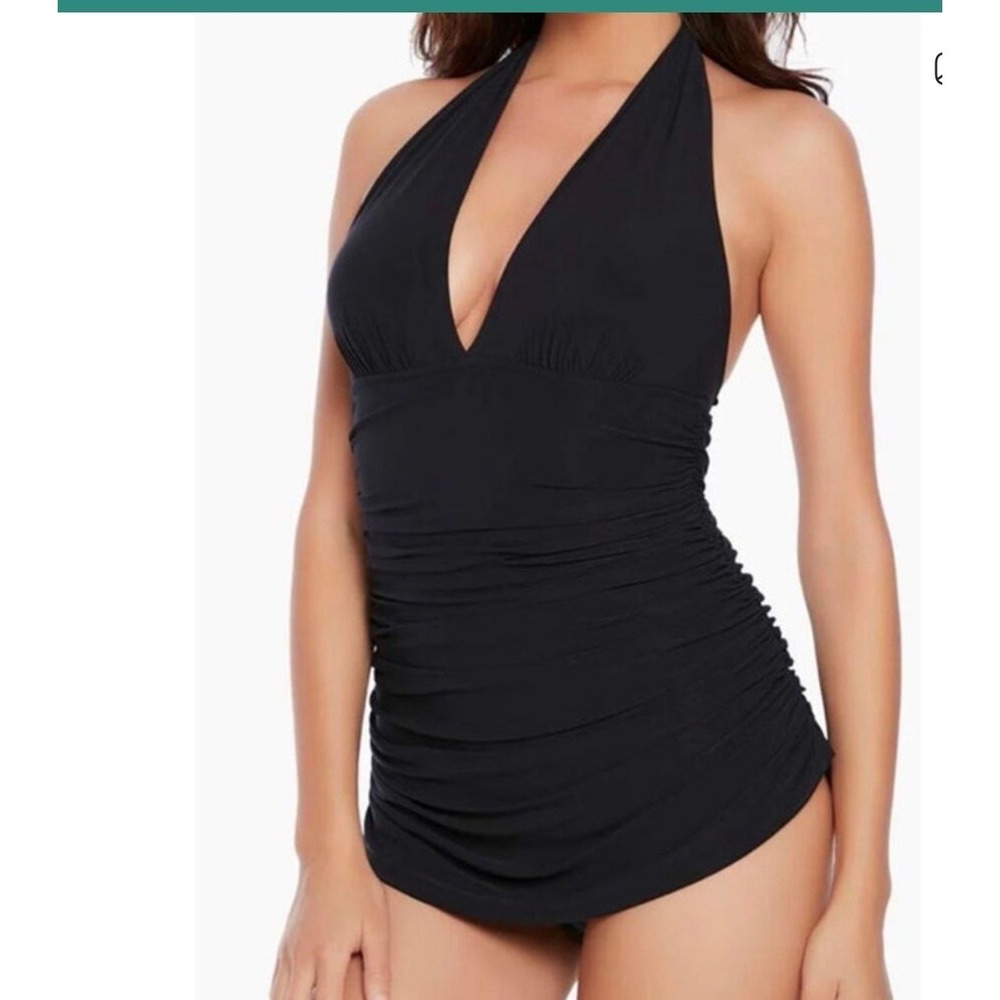 Magicsuit Women Black Ruched‎ Halter One Piece Swimsuit 6006080 Size 14